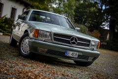 mercedes benz 560 sec c123 zielony auto na ślub