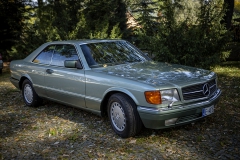 mercedes benz 560 sec c123 zielony auto do ślubu
