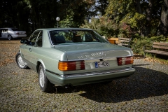 mercedes benz 560 sec c123 zielony auto do ślubu