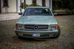 mercedes benz 560 sec c123 zielony auto na ślub