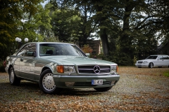 mercedes benz 560 sec c123 zielony auto na ślub