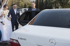 młoda para przy samochodzie do ślubu